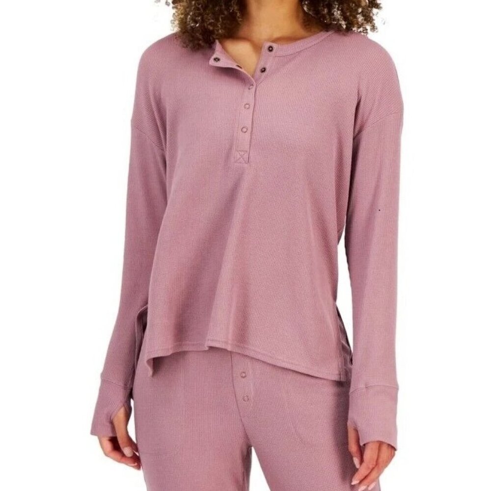 Jenni Women's Waffle-Knit Henley Lounge Pajama Top, Antique Rose Pink